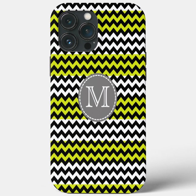 Black White Grönt Chevron Zigzag Monogram (Baksida)