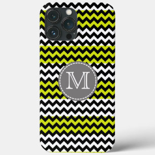 Black White Grönt Chevron Zigzag Monogram
