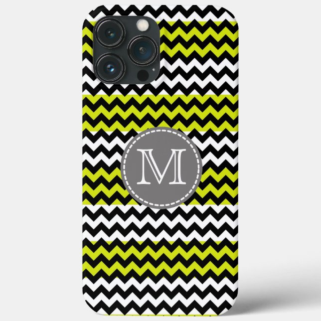 Black White Grönt Chevron Zigzag Monogram (Baksida)