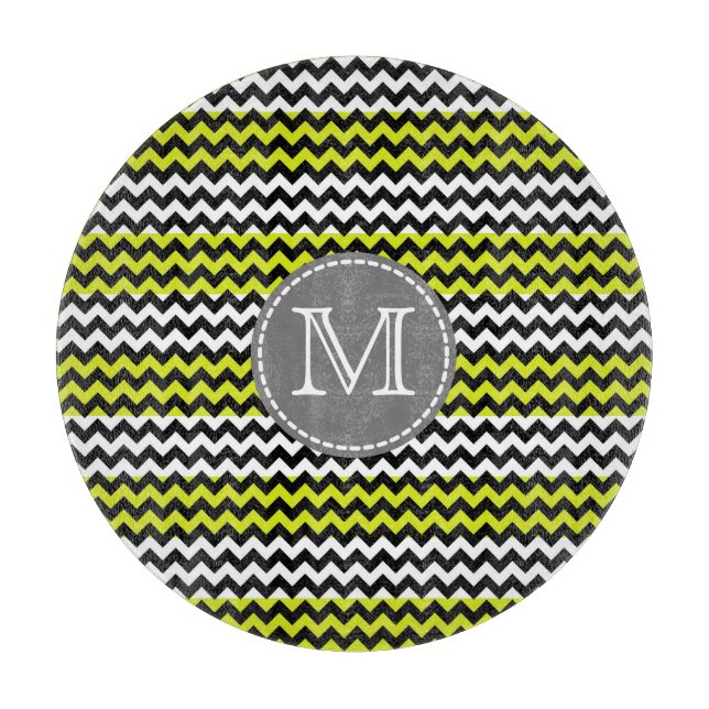 Black White Grönt Chevron Zigzag Monogram (Framsidan)