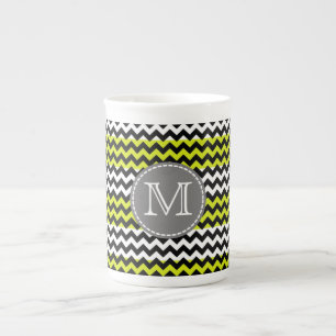Black White Grönt Chevron Zigzag Monogram Benporslin Mugg