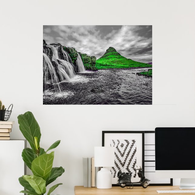 Black White Grönt Mountain Monochrome Canvas Poster (Hemmakontoret)