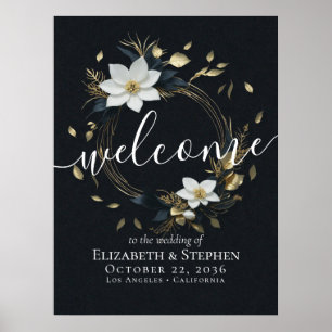 Black White Guld Blommigt Wandan Bröllop Välkommen Poster
