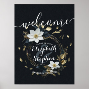 Black White Guld Blommigt Wandan Bröllop Välkommen Poster