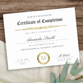 Black White Guld Certificate of Complete Award