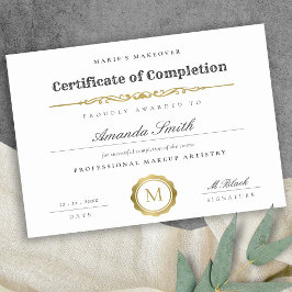 Black White Guld Certificate of Complete Award