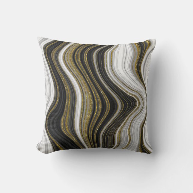 Black White & Guld Chic Swirl Modern    AbstractTh Kudde (Framsida)