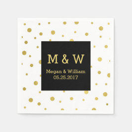 Black White Guld Confetti Bröllop Monogram Pappersservett