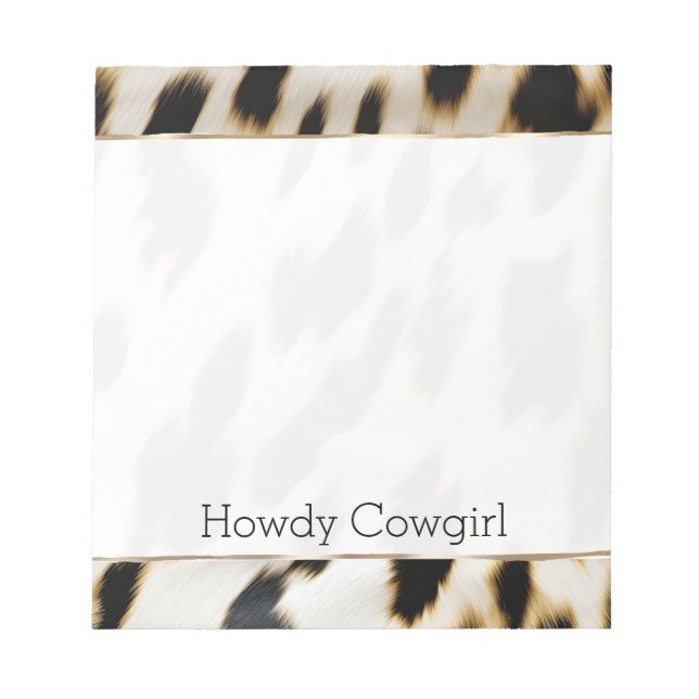 Black White Guld Cowgirl Cowhide Anteckningsblock (Framsida)