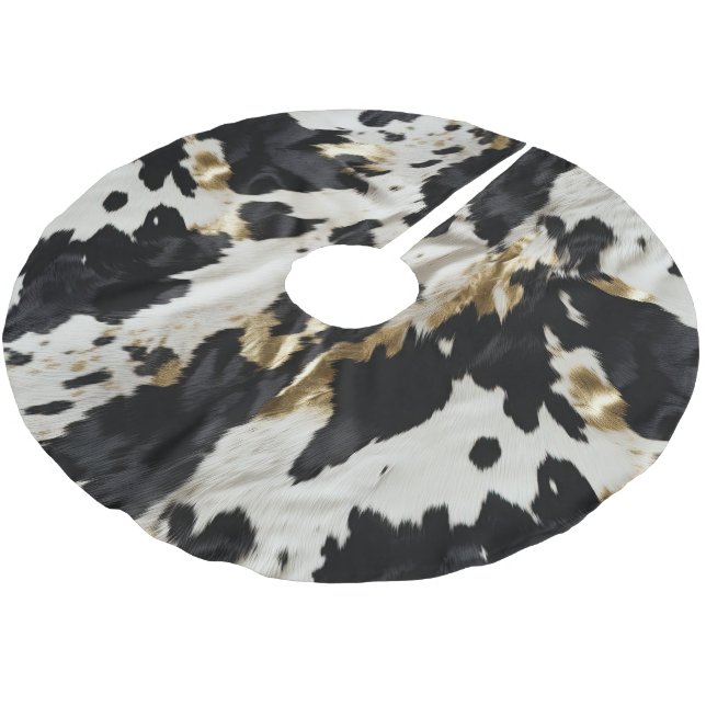 Black White Guld Cowgirl Cowhide Julgransmatta Borstad Polyester (Vinklad)
