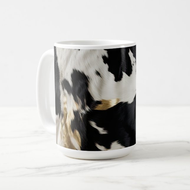 Black White Guld Cowgirl Cowhide Kaffemugg (Framsida vänster)