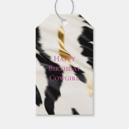 Black White Guld Cowhide Birthday Presentetikett