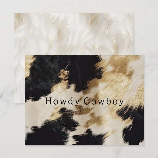 Black White Guld Cowhide Howdy Vykort (Fram/baksida)