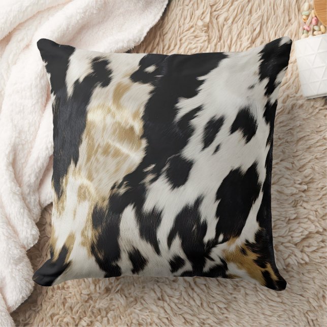 Black White Guld Cowhide Kudde (Filt)