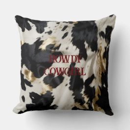 Black White Guld Cowhide Kudde