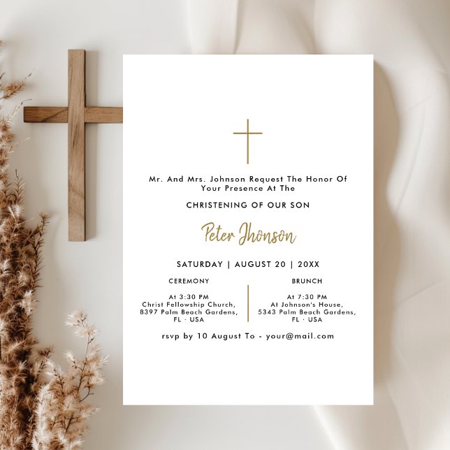 Black White & Guld Gender Neutral Christening Inbjudningar (Skapare uppladdad)