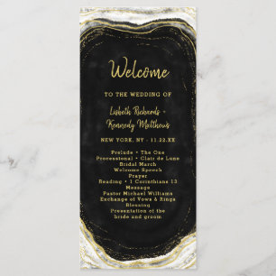 Black White & Guld Geode Agate Bröllop Ceremony Program