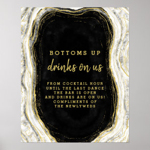 Black White & Guld Geode Agate Open Pub Bord-tecke Poster