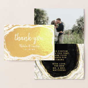 Black White & Guld Geode Tack Bröllop Photo Folierat Kort