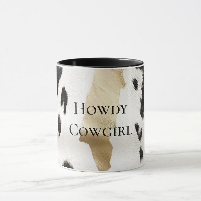 Black White Guld Glam Cowhide Southwest Mugg (Center)