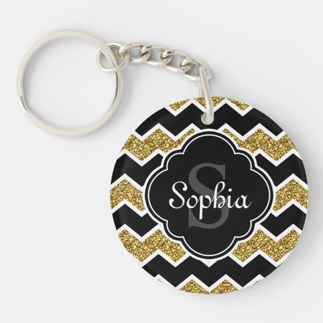 Black White Guld Glitter Chevron Mönster (Framsidan)