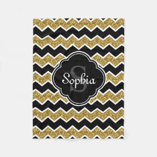 Black White Guld Glitter Chevron Mönster Fleecefilt