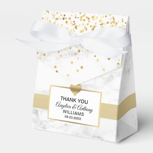 Black White Guld Heart Marble Favor Bröllop Presentaskar (Framsidan Sidan)
