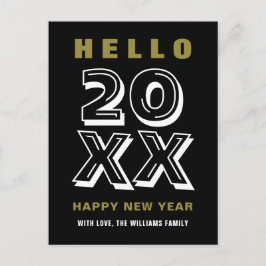 Black White Guld Hej Gott nytt år Typografi Vykort