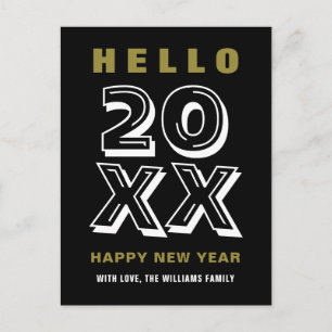 Black White Guld Hej Gott nytt år Typografi Vykort