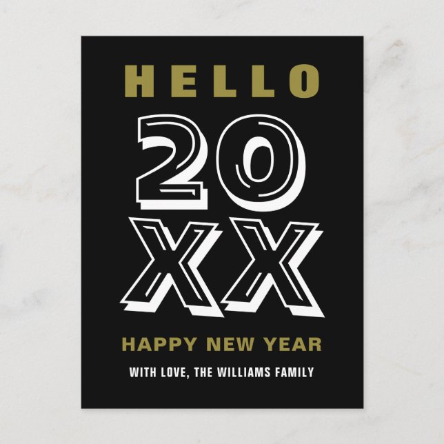 Black White Guld Hej Gott nytt år Typografi Vykort (Framsida)
