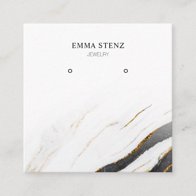 Black White Guld Marble ・ Ararring Jewelry Visning Fyrkantigt Visitkort (Framsida)