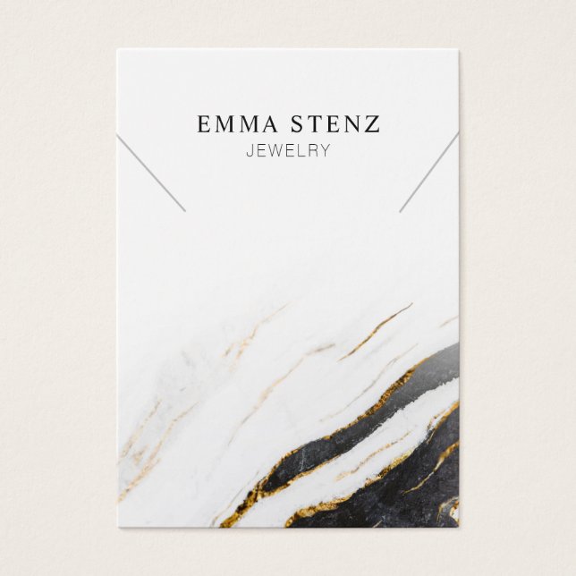 Black White Guld Marble ・ Necklace Pendant Visning Visitkort (Framsidan)