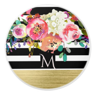 Black White Guld Modern Blommigt Glam Elegant Chic Knopp