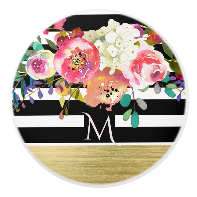 Black White Guld Modern Blommigt Glam Elegant Chic Knopp (Framsidan)