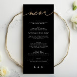 Black White Guld Modern Calligraphy Bröllop Meny<br><div class="desc">del av en samling *ej verklig folie</div>