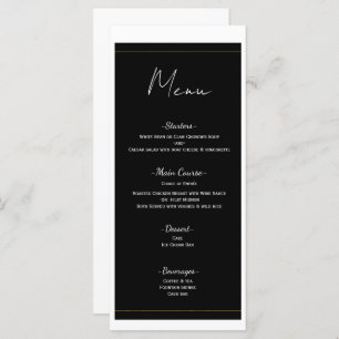 Black White Guld Modern Minimal Bröllop Menu Meny