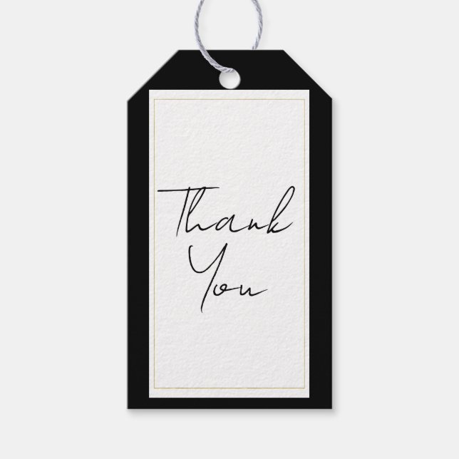 Black White Guld Modern Minimal Elegant bröllop Presentetikett (Framsidan)