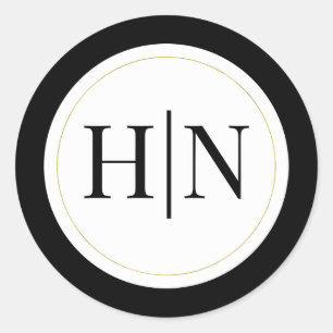 Black White Guld Modern Minimal Elegant bröllop Runt Klistermärke