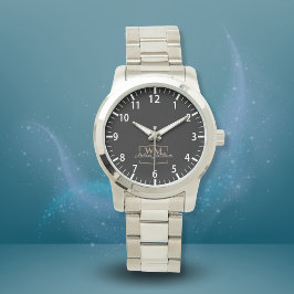 Black White Guld Monogram Namn Armbandsur