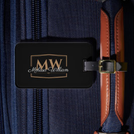 Black White Guld Monogram Namn Bagagebricka