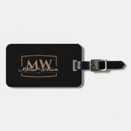 Black White Guld Monogram Namn Bagagebricka