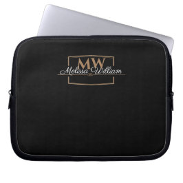 Black White Guld Monogram Namn Laptop Fodral