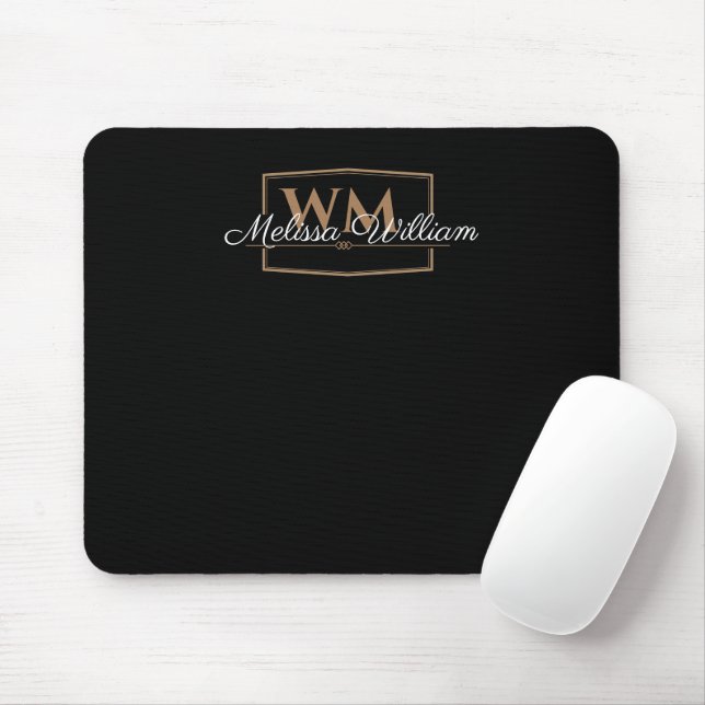 Black White Guld Monogram Namn Musmatta (Med mus)