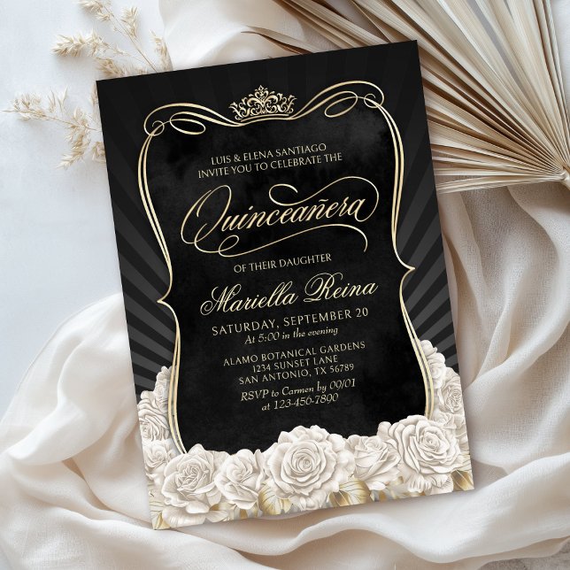 Black White Guld Quinceañera Inbjudningar (Skapare uppladdad)