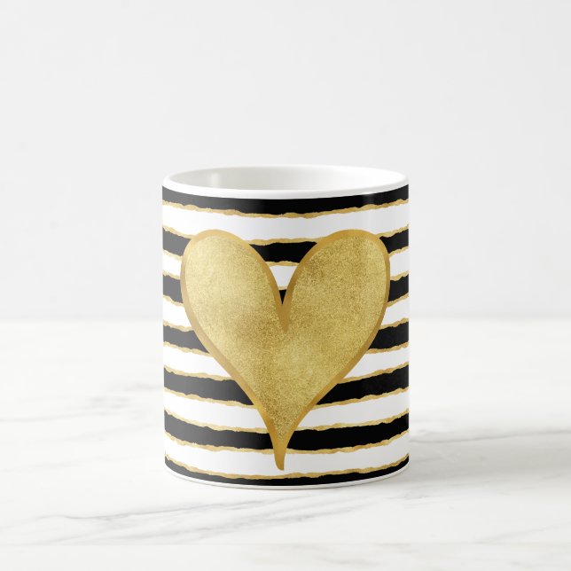 Black White Guld Rand Heart Kaffemugg (Center)