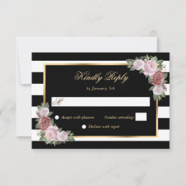 Black White Guld Rosa Blommigt Bröllop OSA Cards