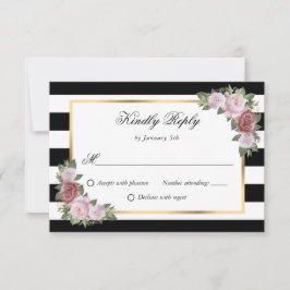 Black White Guld Rosa Blommigt Bröllop OSA Cards