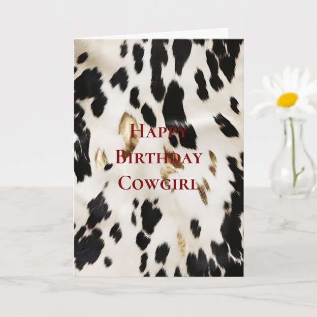 Black White Guld Southwest Cowhide Birthday Kort (Liten växt)