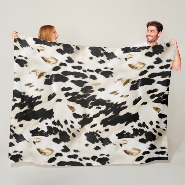 Black White Guld Southwest Cowhide Fleecefilt (På plats)