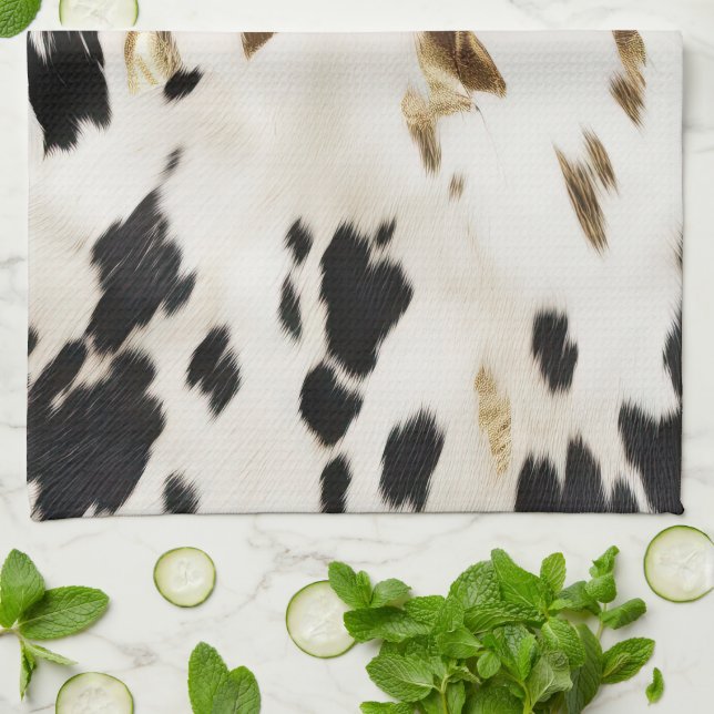 Black White Guld Southwest Cowhide Kökshandduk (Vikta)